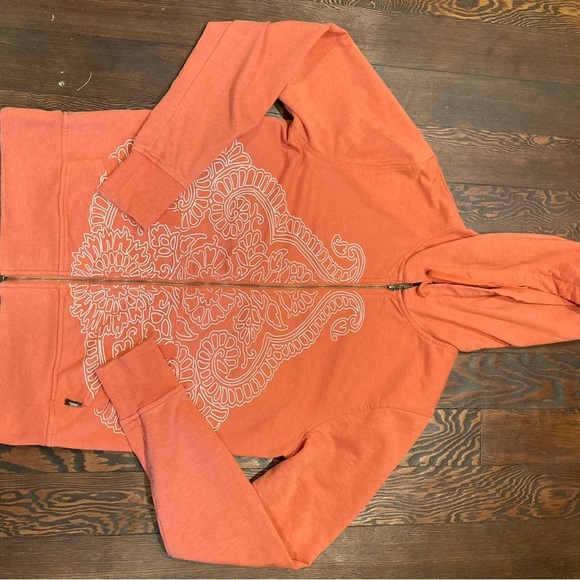 prAna Women’s Full-Zip Hoodie – Burnt Orange with White Design – Size Large - Picture 5 of 7